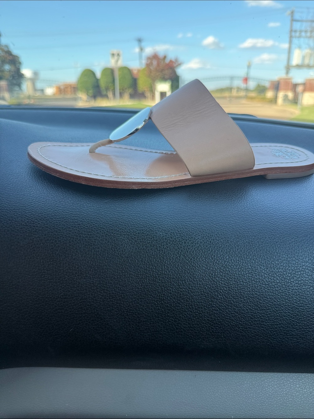 Tory Burch Tan Leather Logo Toe-Post Sandal